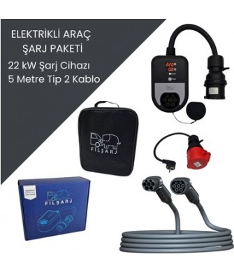 Elektrikli Araç Şarj Paketi 22Kw Şarj Cihazı + 5 Metre Tip 2 Kablo