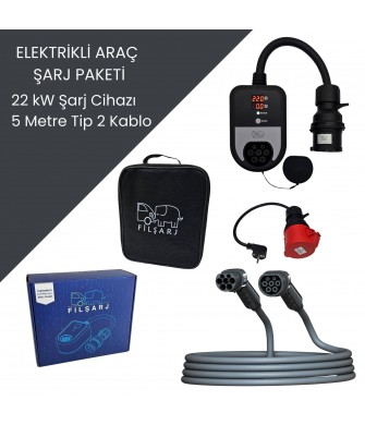 Filşarj Elektrikli Araç Şarj Paketi 22 Kw Şarj Cihazı + 10 Metre Tip 2 Kablo